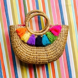 BNWT JadeTribe Basket Bag with Colorful Tassels